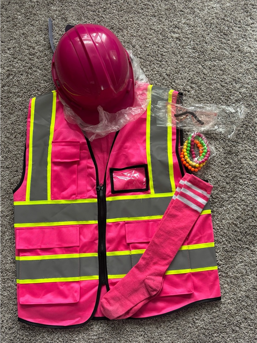 Pink Preppy Construction Worker Costume Set - One Size